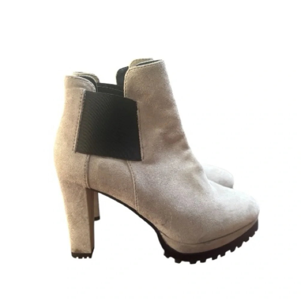 All Saints Suede Taupe Heeled Boots - Picture 2 of 7